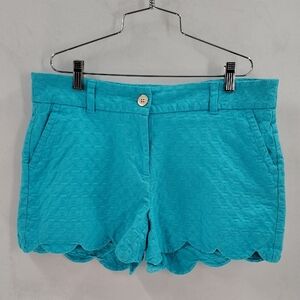 Crown & Ivy Shorts Shelby Textured Turquoise Scalloped Size 10 Stretch